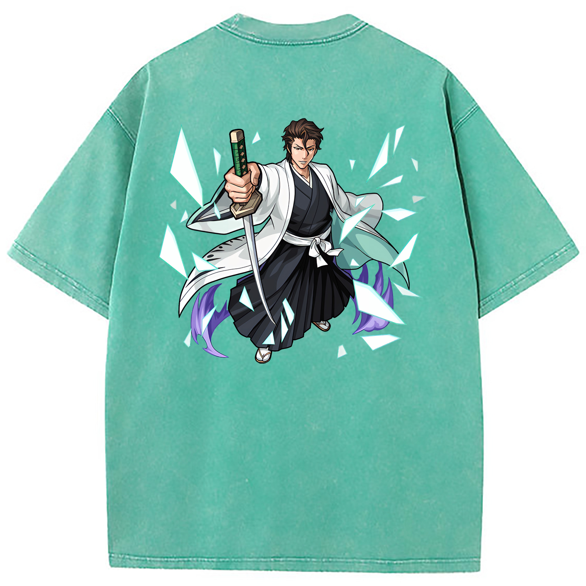 （画像用） ブリーチ 藍染 惣右介（あいぜん そうすけ） BLEACH Aizen Sousuke 綿100% ヴィンテージ風 半袖Tシャツ（背面プリント）
